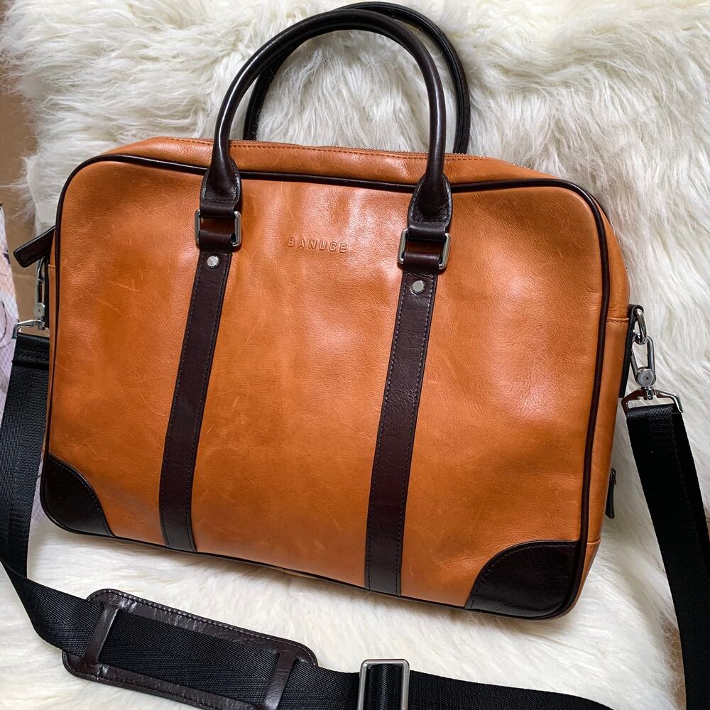 BANUCE Butterscotch Tan Italian Leather Briefbag Business Laptop School Bag